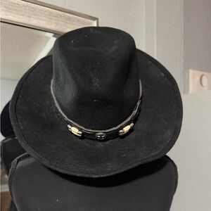 Bullhide Rollin Thunder Black Wool Western Cowboy Hat Leather Beaded Strap M